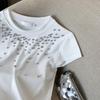 La Chapelle Rhinestone Ribbed Short Sleeve T-Shirt