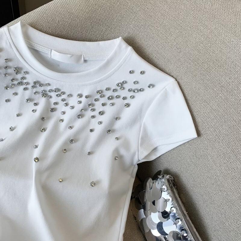 La Chapelle Rhinestone Ribbed Short Sleeve T-Shirt
