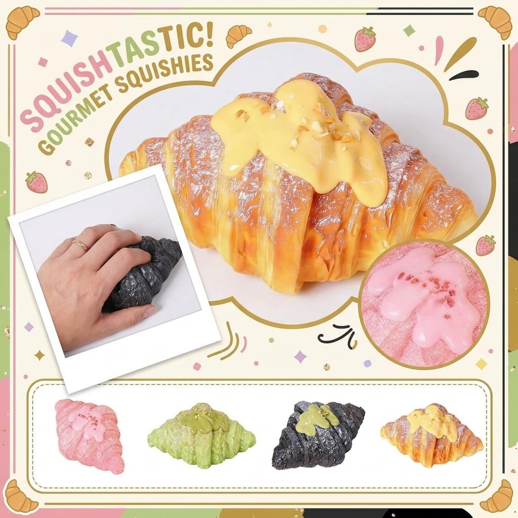 Giant Croissant Toys, Slow Rising Fake Bread Stress Reliever
