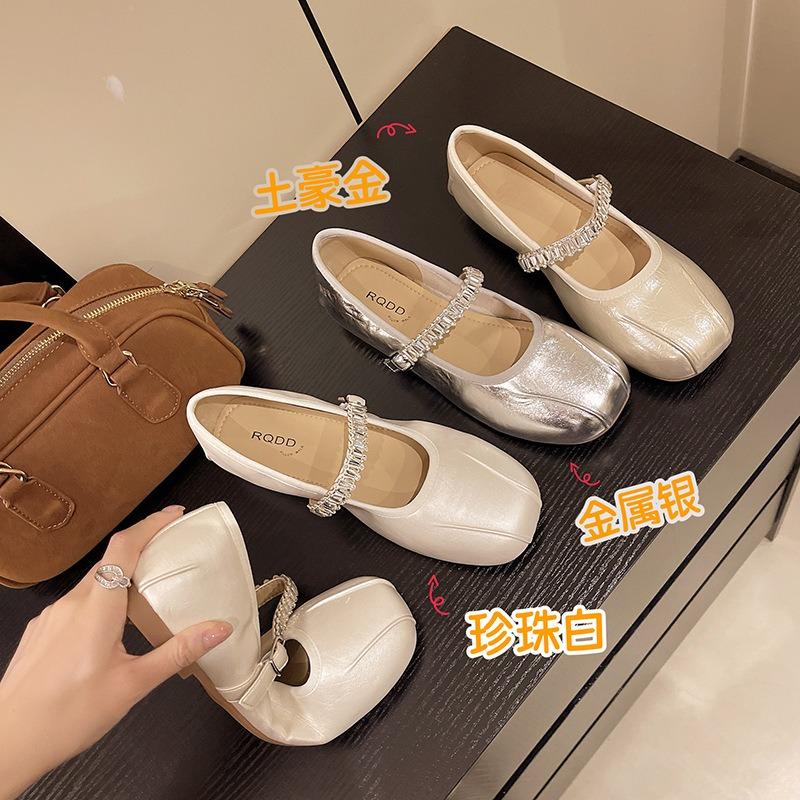 Temperament Silver Single Shoes Women's Autumn Comfortable New Models with Skirts Mary Jane Shoes Versatile Ballet Women's Shoes