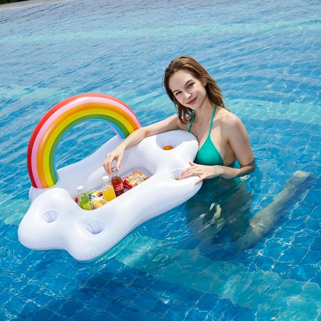 Inflatable Rainbow Cloud Drink Holder Float for Pool Parties