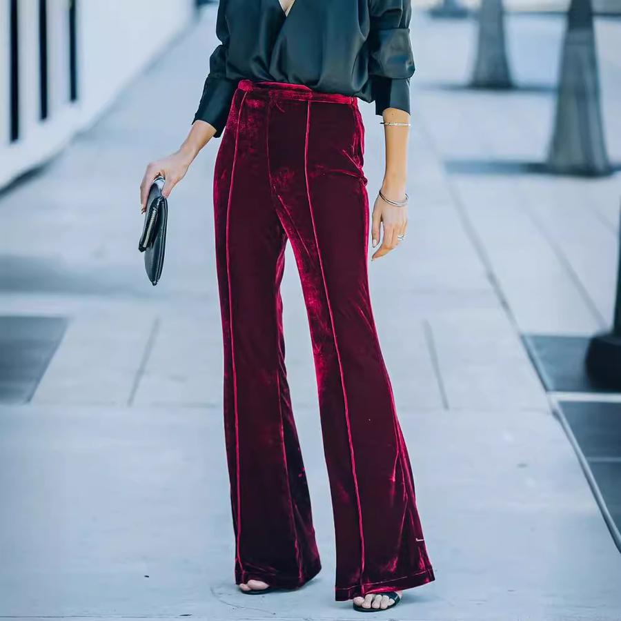 New Autumn Winter Women's Patchwork Golden Velvet Crisscross Pants High Waist Casual Pants