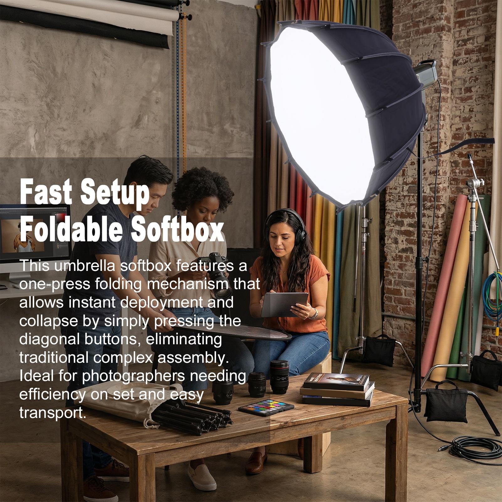 25.6 Inch Deep Parabolic Softbox Quick Release Folding Umbrella Softbox for Studio Flash LED Video Light