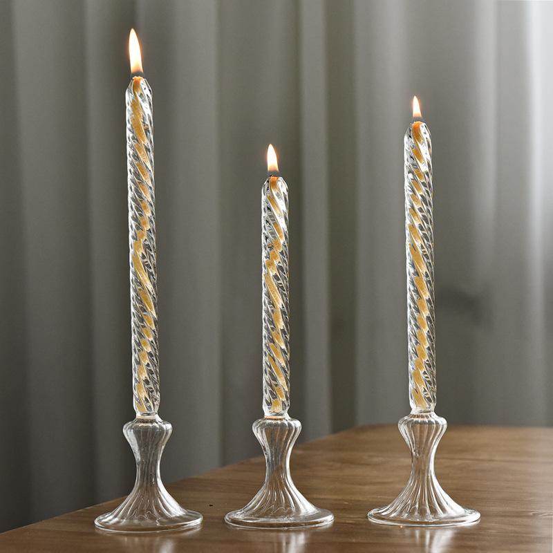 Rotate Transparent Glass Candle Holder Smokeless Glass Oil Lamps Candlestick Wedding Decor Romantic Candlelight Dinner Ornaments