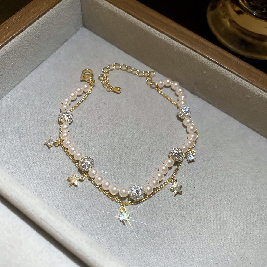 French temperament cold wind zircon star pearl bracelet light luxury bracelet sweet versatile jewelry