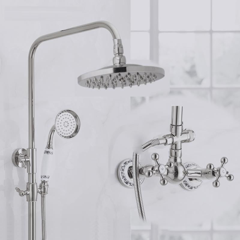 Luxury NEW Bathroom Surface Mount Brass Rainfall Shower Faucet Set Antique Brass with Handshower + Tub Spout + 8" Shower Head