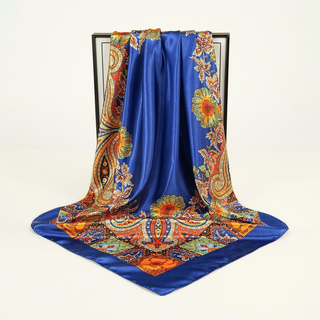 90cm Satin Charmeuse Printed Large Square Scarf - Versatile Sun Protection