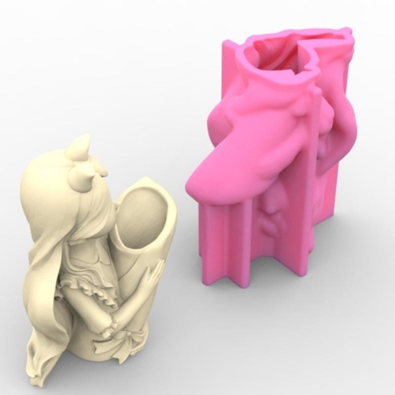 Flower Pot Silicone Mold Vase Epoxy Resin Mold Girl Holding Flowers Succulent Planter Pot Pen Holder Making Mold Crafts