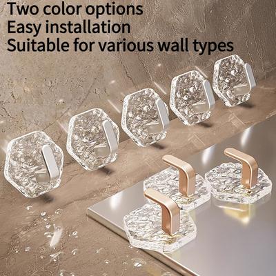 5PCS Glacier Pattern Hook Transparent Light Luxury Bathroom Non-punching Wall Hanging Adhesive Hook Non-marking Hook Strong Adhesive Door Hook