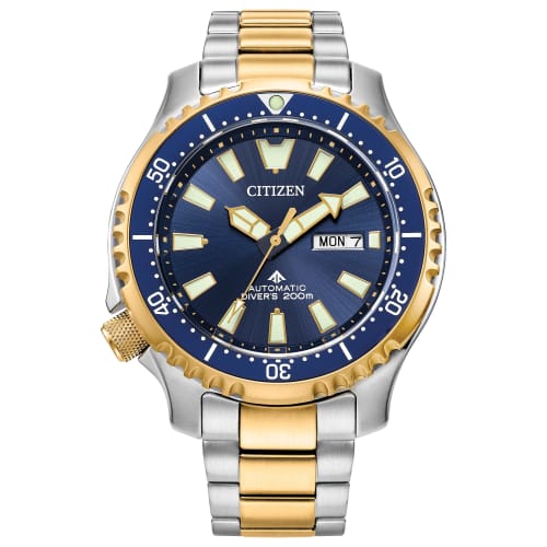 

Citizen Eco-Drive Promaster Dive Automatic Blue Dial Two-Tone Stainless Steel Watch | 44mm | NY0154-51L, Diving Watch.