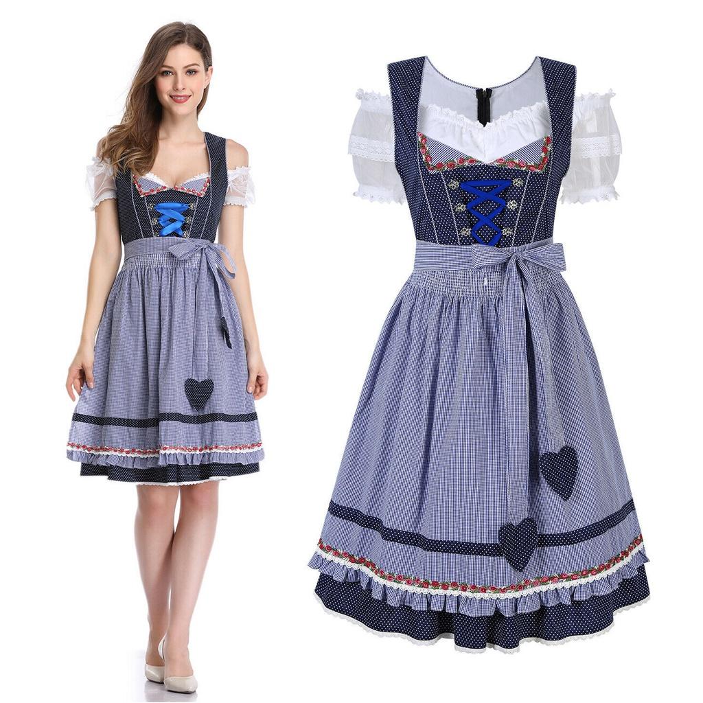 Stylish Women's Oktoberfest Trachten Dirndl Traditional Dress With Floral Pattern And Apron