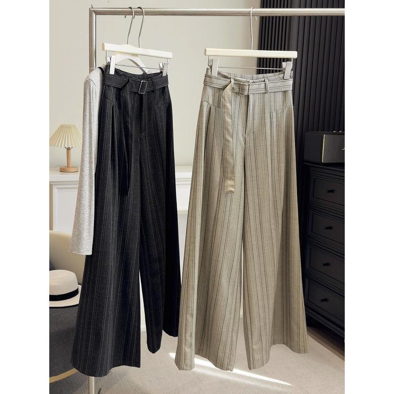 Spring and Autumn Striped Wide Leg Suit Pants Women's New High Waist Skinny Versatile Drape Straight Casual Pants
