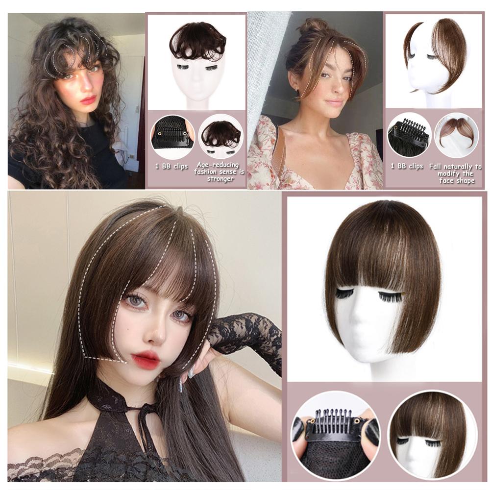 Black Brown Bangs Wig Hair Extension Synthetic Wig Women Clip Style Bangs