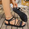 New Spring/Summer Strappy Cross Flat Sandals, Versatile, Plus Size, Solid Color