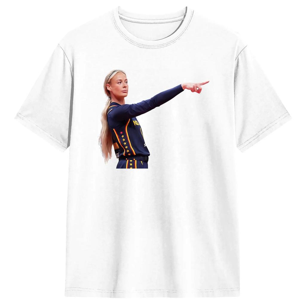 Awesome Sophie Cunningham Indiana Fever Pointing T-Shirts for Men 100% Cotton T Shirt  Short Sleeve Tee Shirt Clothes