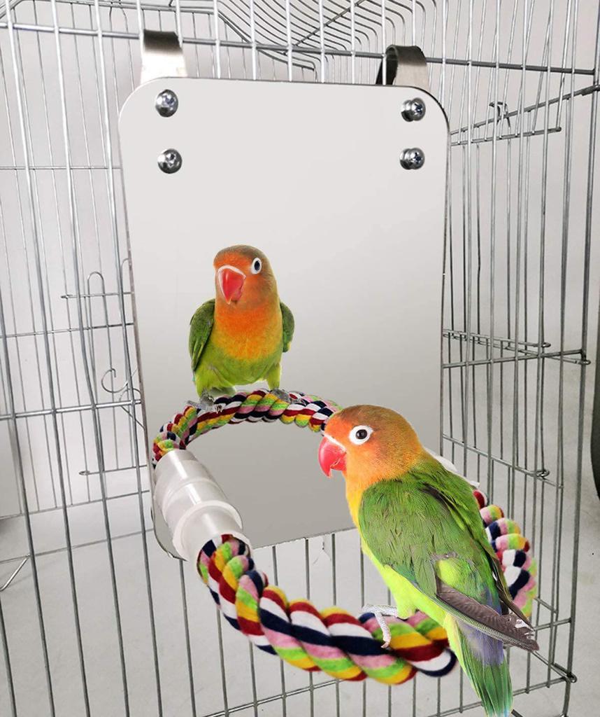 Bird Mirror and Cotton Rope Perch Toy: Educational and Chewable Parrot Supply