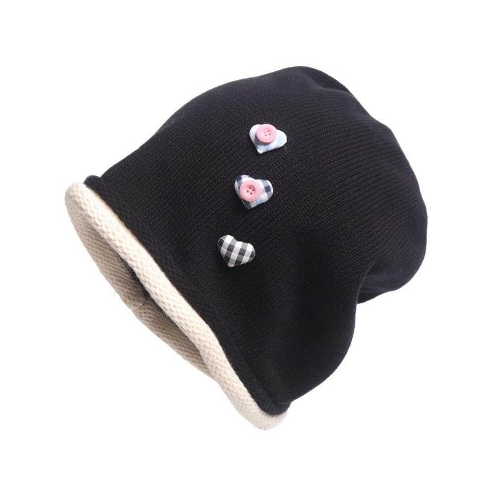 Heart Button Knitted Beanies Cap Curl Brim Pullover Hats Retro Y2k Baggy Cap  Women