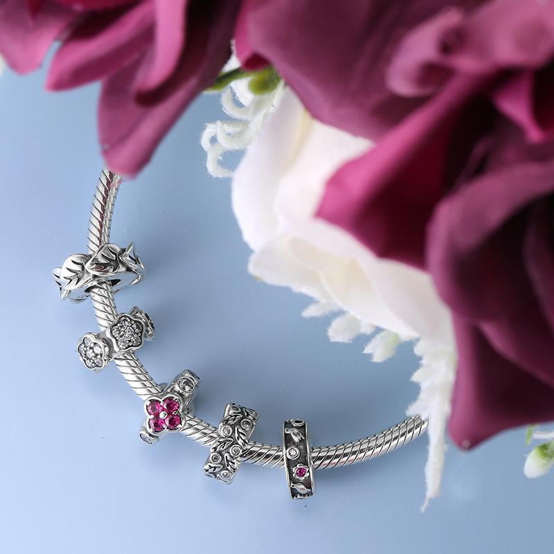 S925 Sterling Silver Beaded Spacer Beaded Diamond Flower Positioning Bead Bracelet Diy Jewelry Accessories