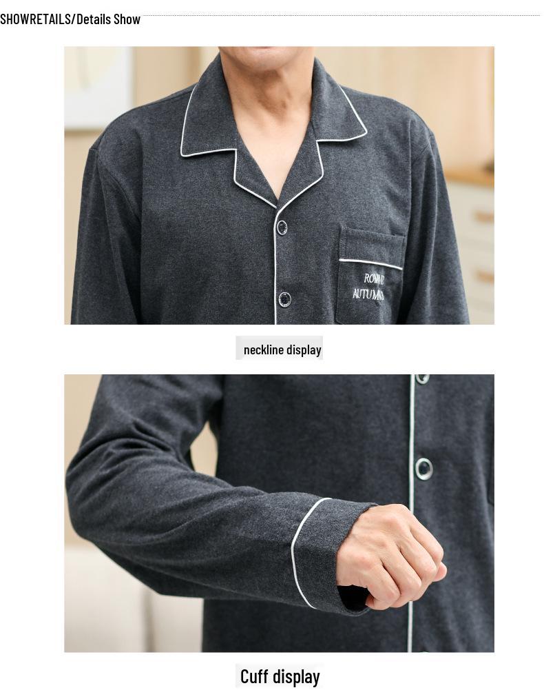 Men's Knitted Cotton Pajamas - Spring & Autumn, Skin-Friendly, Versatile Sleepwear, Ideal Father's Day Gift for Middle-Aged & Elderly.