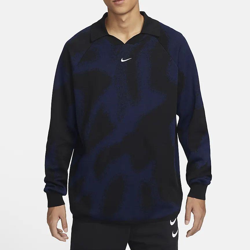 Nike Culture Of Football Logo Embroidered Polo Casual Knit Long Sleeve Sweater Men sweater Dark-Navy FD7285-410