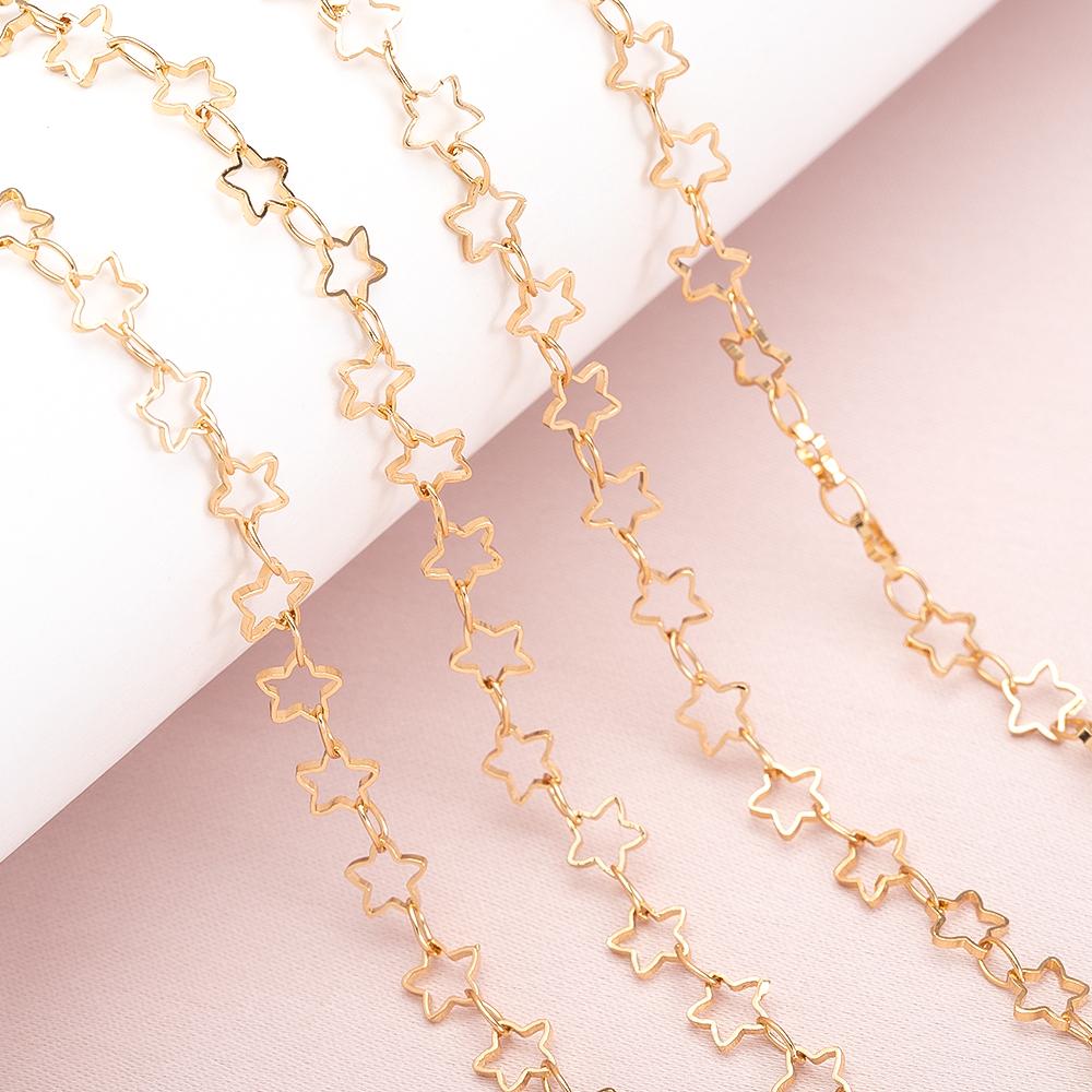 1Meter 3.2mm Necklace Heart Star Chain Gold Color Copper Link Chains Bracelet for Jewelry Making DIY Handmade Craft Wholesale