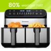 Air Fryer 10L XXL with Dual Chamber Dual Zone for Families, Fryer with LED Touchscreen, Adjustable Time and Temperature, 8 Cooking Functions