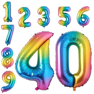 40inch Big Rainbow Foil Birthday Balloon Helium Number Balloons Happy Birthday Party Decorations