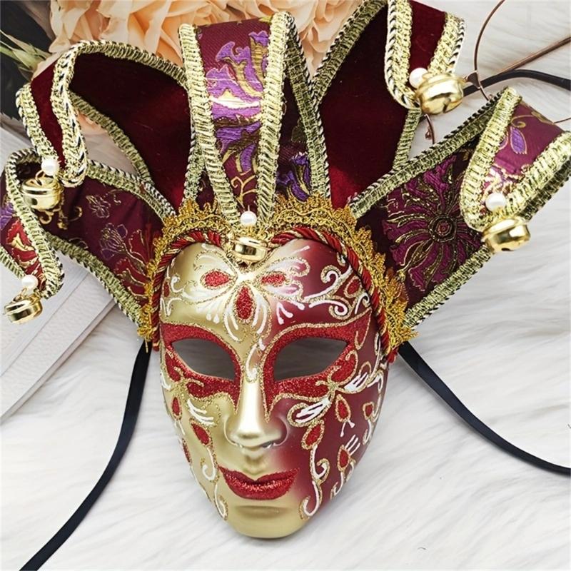 Masked Ball Mask With Bells Vintage Jester Mask Comedy Mask for Men Women Masked Ball Proms Halloween Cosplay Parties