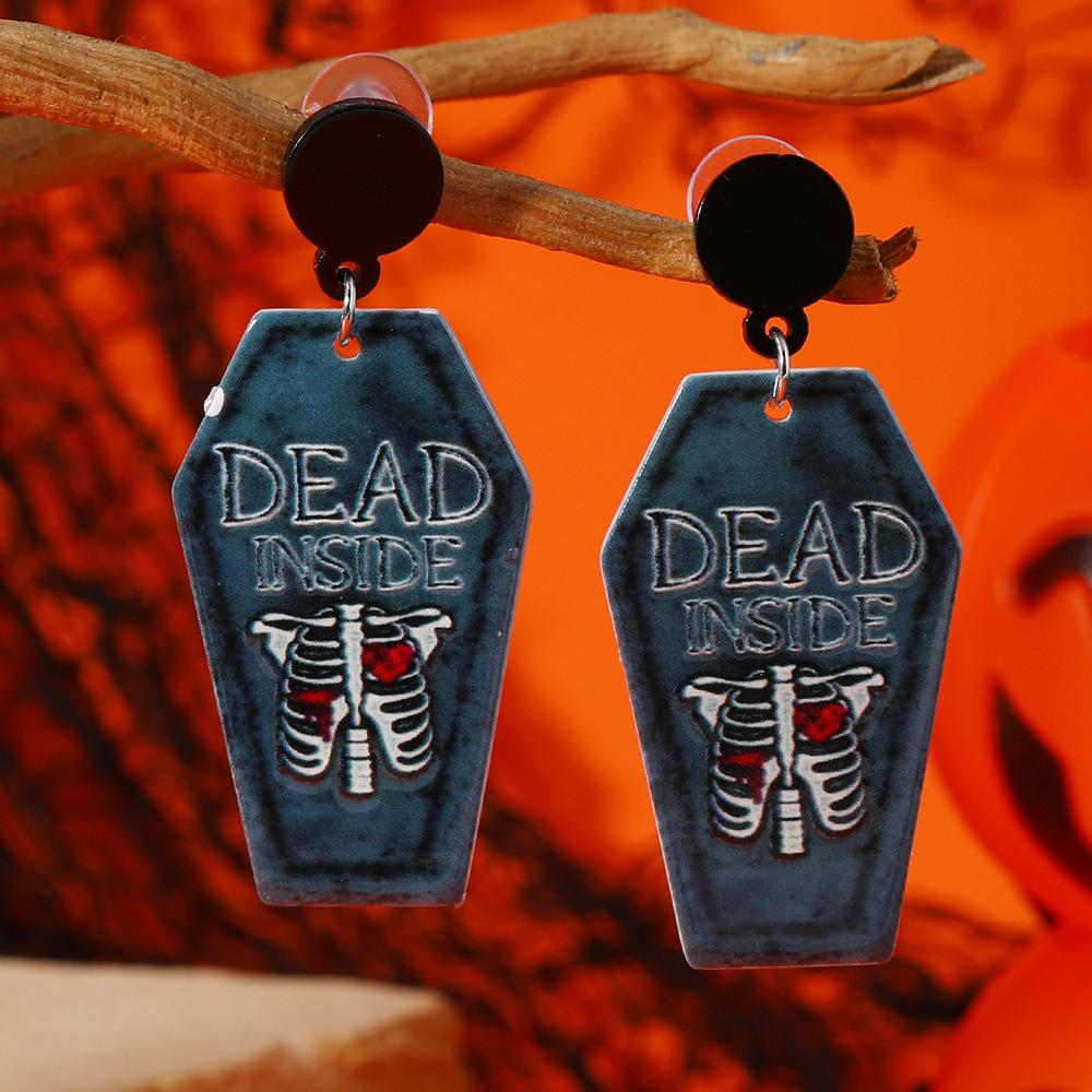Creative Halloween Skull Pumpkin Coffin Ghost Earrings - Double-Sided Acrylic Design