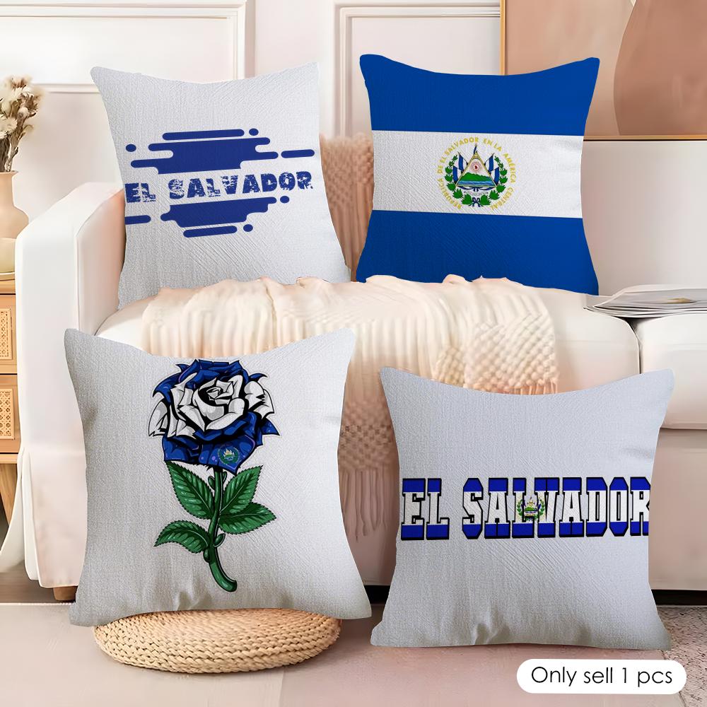 El SSalvador Flag Cushion Cover Natural Linen Organic Fabric DoubleSided Printing Couch Pillow Covers Home Decor