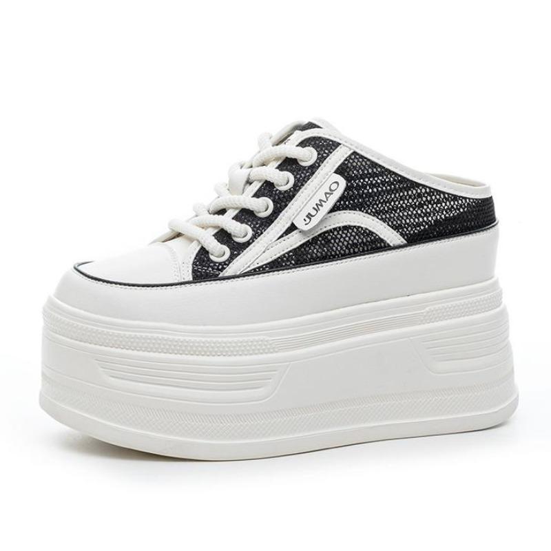 Fashion 12CM Women's Thick Bottom Sneakers Summer New Style Breathable Slippers Leather Sport Casual Slip-On Shoes Comfortable All-Match