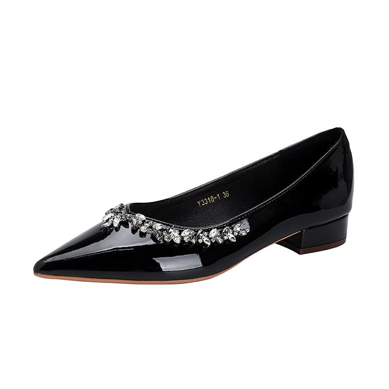 Fashion French Style Pointed Toe Patent Leather Pumps Women High Heels Fashion Shoes with Rhinestones