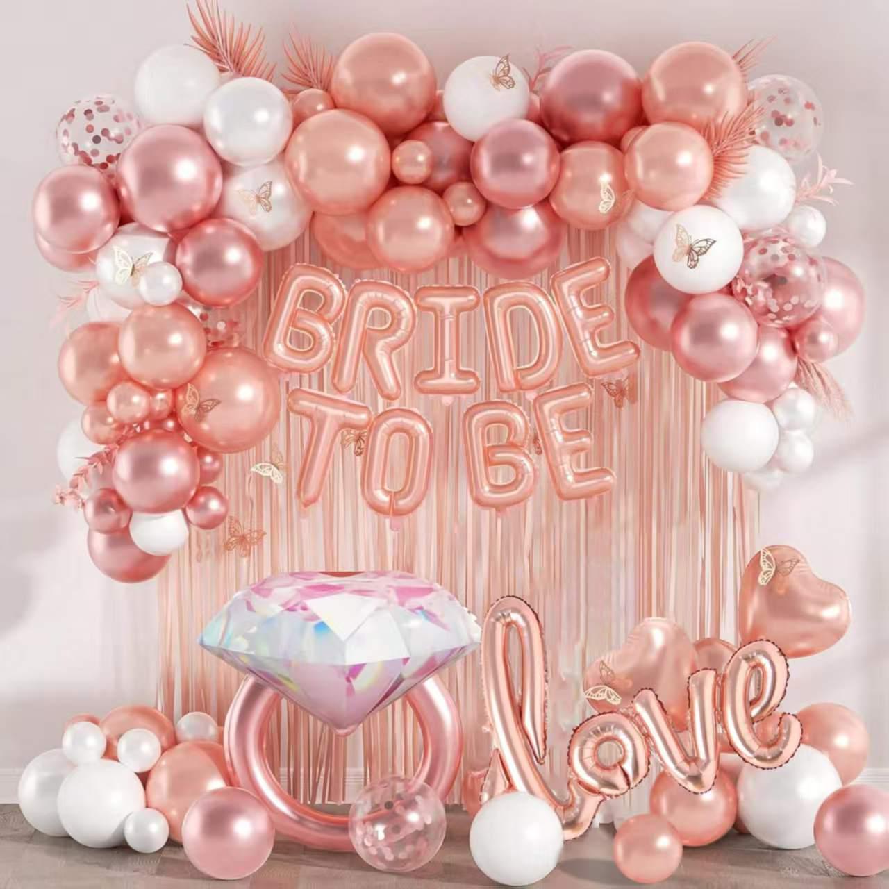 Rose Gold Bride-to-Be Balloon Package with Tassels for Wedding Decorations