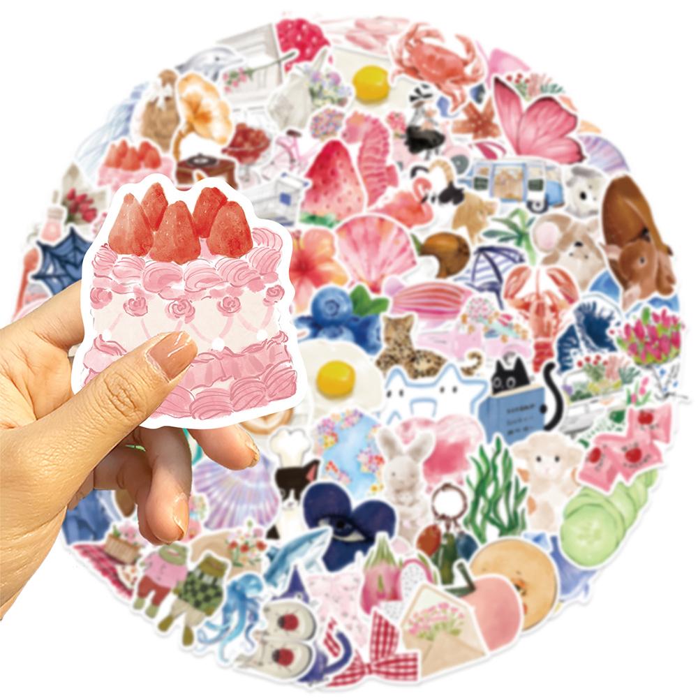 10/30/50/100pcs INS Style Watercolor Cartoon Stickers Aesthetic Decals Waterproof Decorative Scrapbook Phone Cute Sticker Gifts