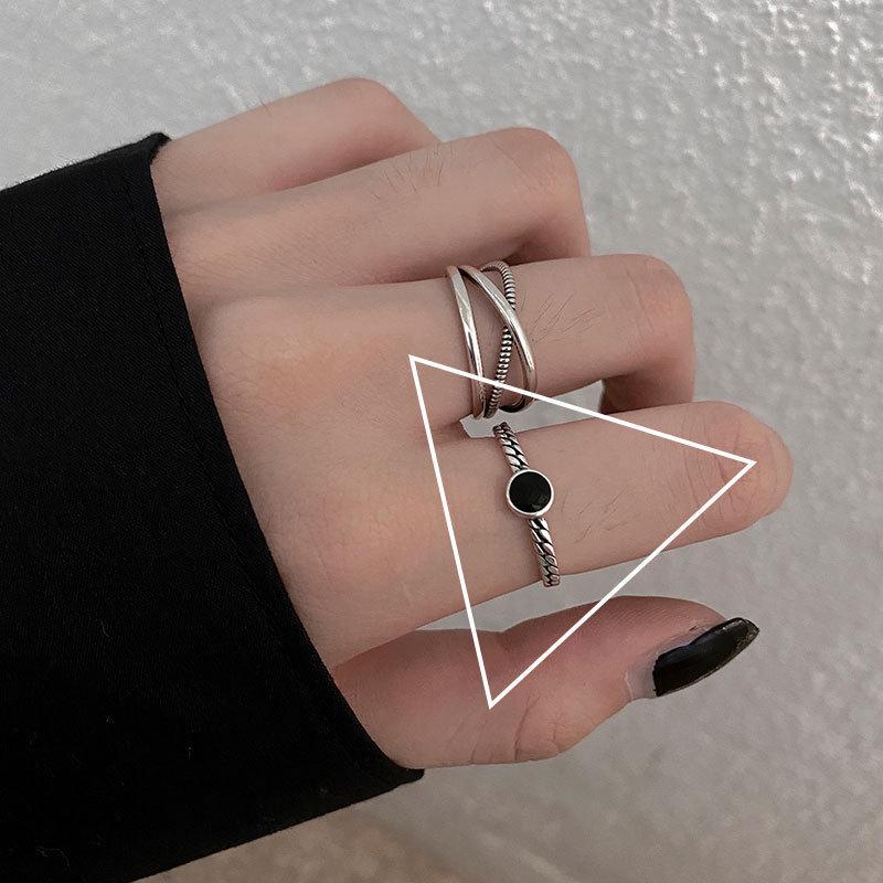 European S925 Retro Twist Stackable Open Ring for Women - Adjustable Cross Index Finger Ring, Trendy Internet Celebrity Style.