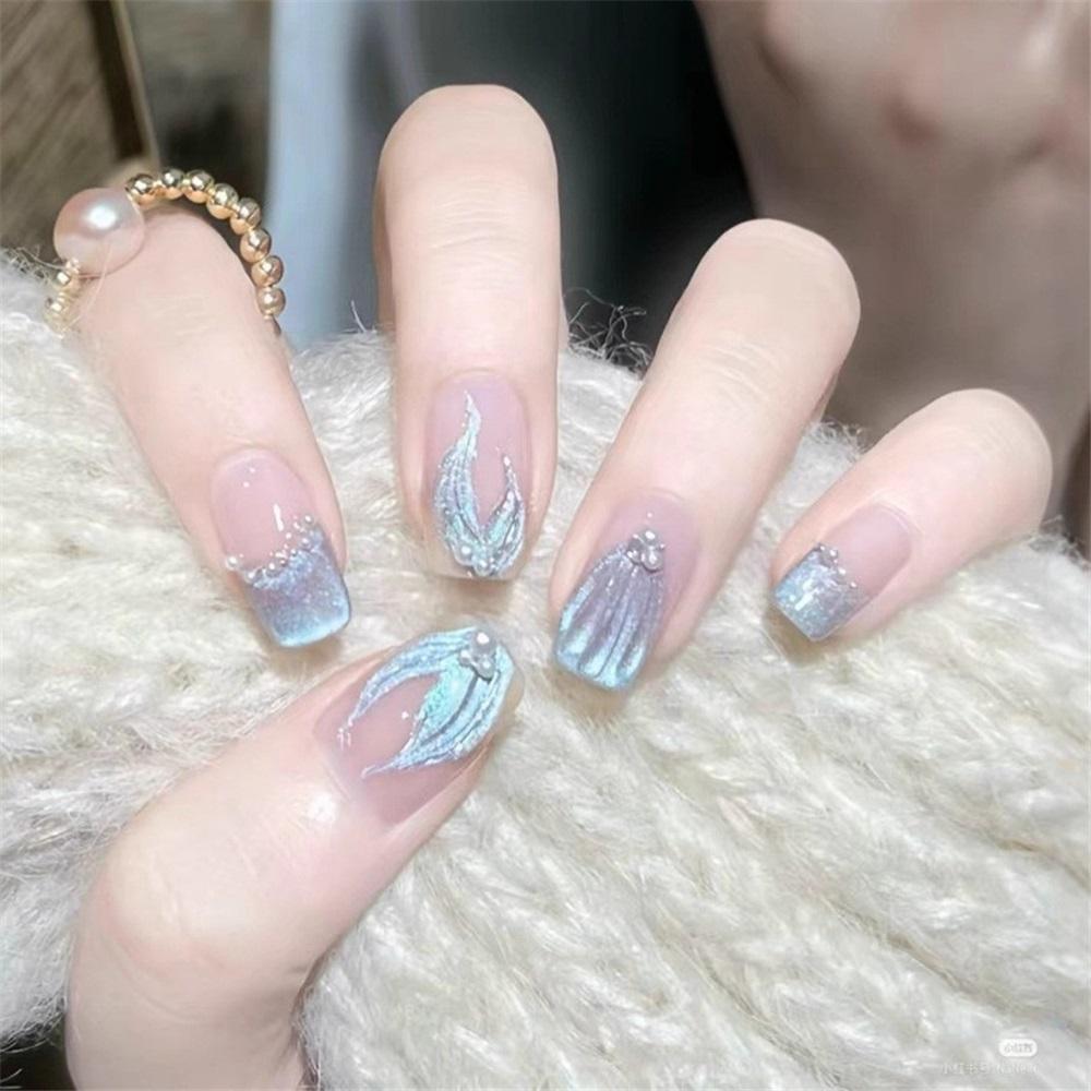 Cat-eye Wearable Nail Patches Ins Style Handmade Manicure Patches Fake Nails New Year Red Environmental Protection