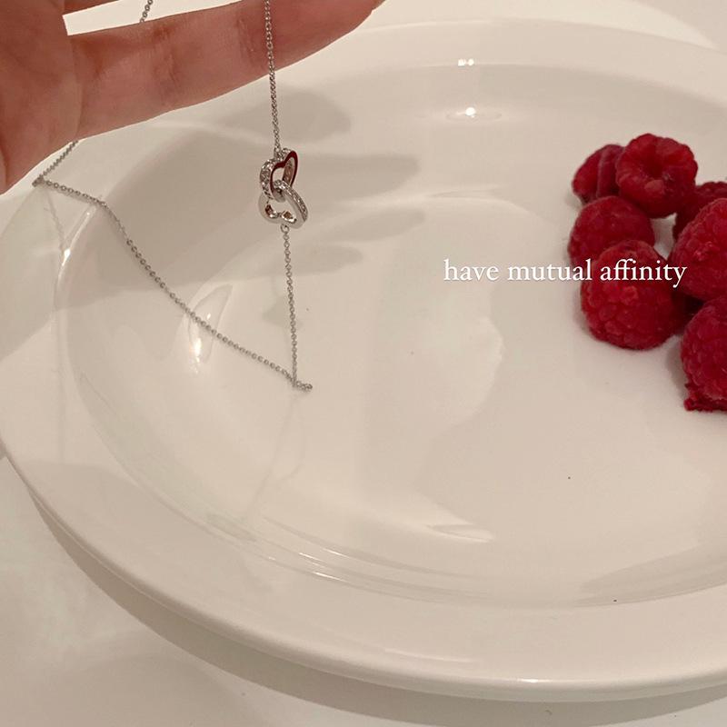 

Micro-Paved Heart-to-Heart Clavicle Necklace - Modern Korean Style Choker