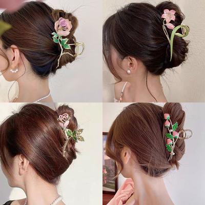 Elegant Metal Flower Hair Claw Clamp Korean Fairy Rhinestone Hair Crab Clip Barrettes For Women Sweet Hair Accessories Ornament Gift