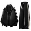 Men Women Spring Autumn Casual Cardigan Jacket Pants Set Striped Sportswear Casual Hoodies Two Piece Set