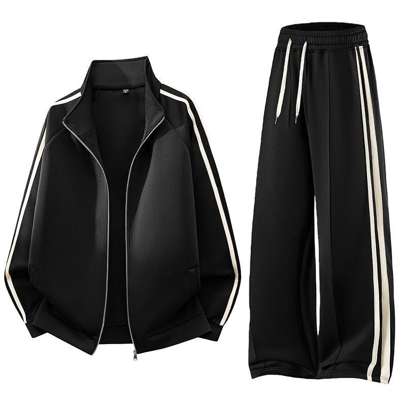 Men Women Spring Autumn Casual Cardigan Jacket Pants Set Striped Sportswear Casual Hoodies Two Piece Set