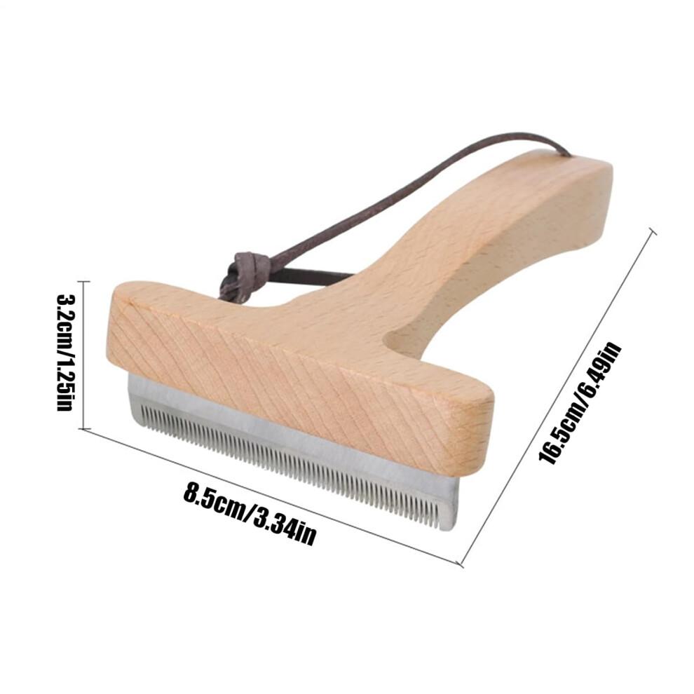 Pet Grooming Tool - Stainless Steel Pet Hair Remover Brush with Wooden Handle for Small and Medium Cats and Puppies