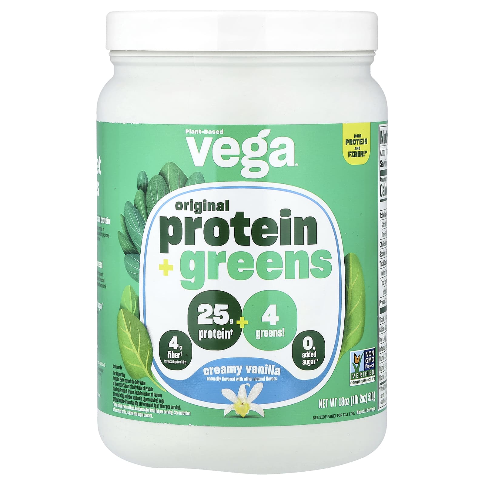 

Vega, Plant-Based Original Protein + Greens, Creamy Vanilla, 510g (1lb 2oz)