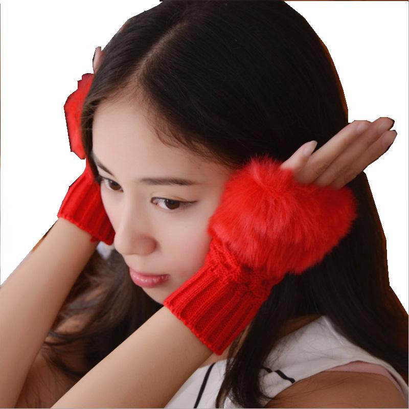 Gants chauds d'hiver demi-doigts pour femmes en tricot de nylon brodé avec compatibilité écran tactile