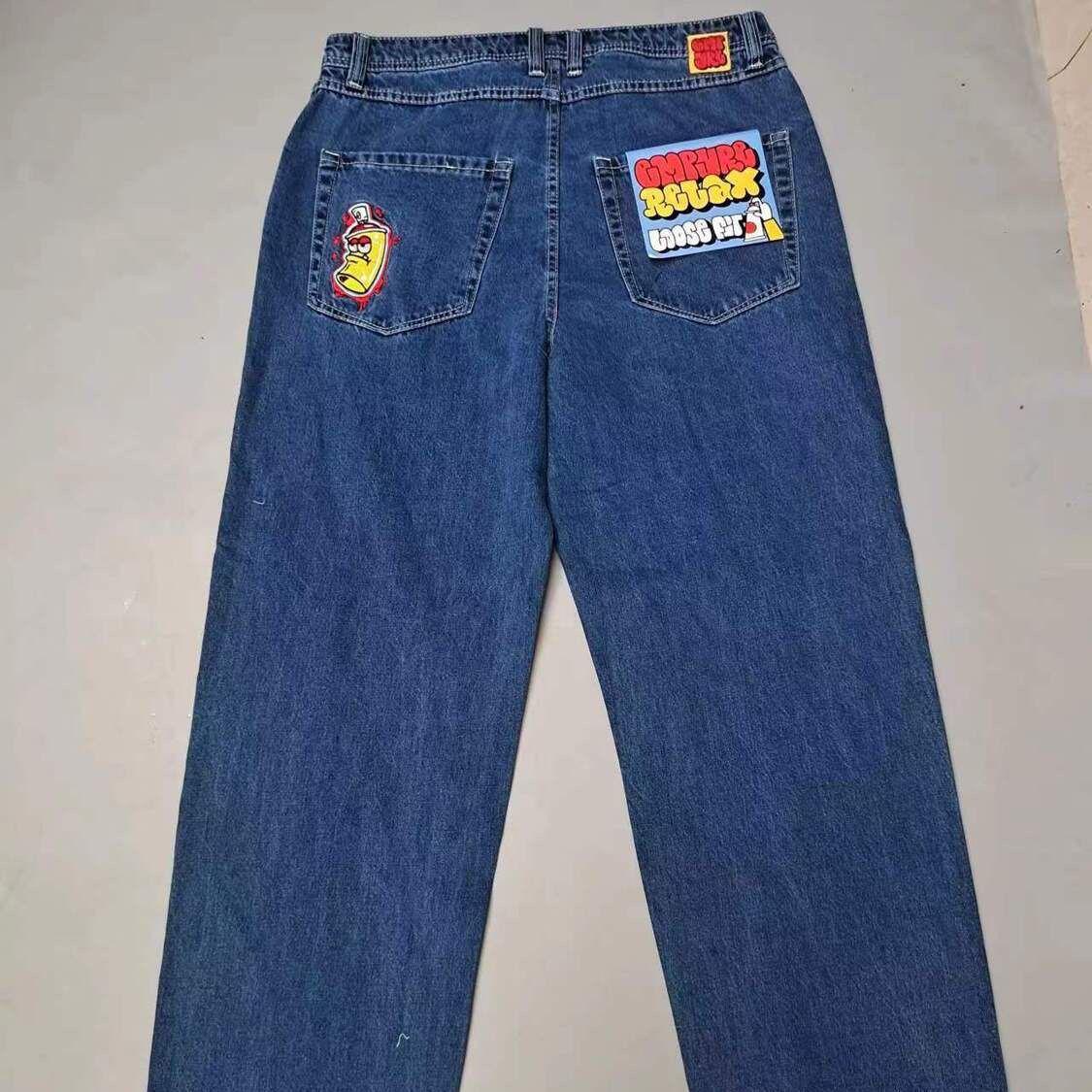 

Мужские облегающие прямые джинсы в стиле ретро хип-хоп с вышивкой - модные и универсальные джинсовые брюки L