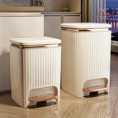 Luxury Large-Capacity Foot Pedal Trash Can with Odor Seal - Waterproof, Ideal for Kitchen, Living Room, Bedroom & Bathroom