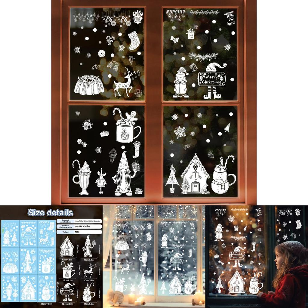 Christmas Snowflake Reindeer Window Sticker With Static Glass Decals For Holiday Decor