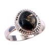 Anello in Argento Sterling Massiccio 925 con Pietra Preziosa Turchese Rame Nero Naturale S.8 j4Z07