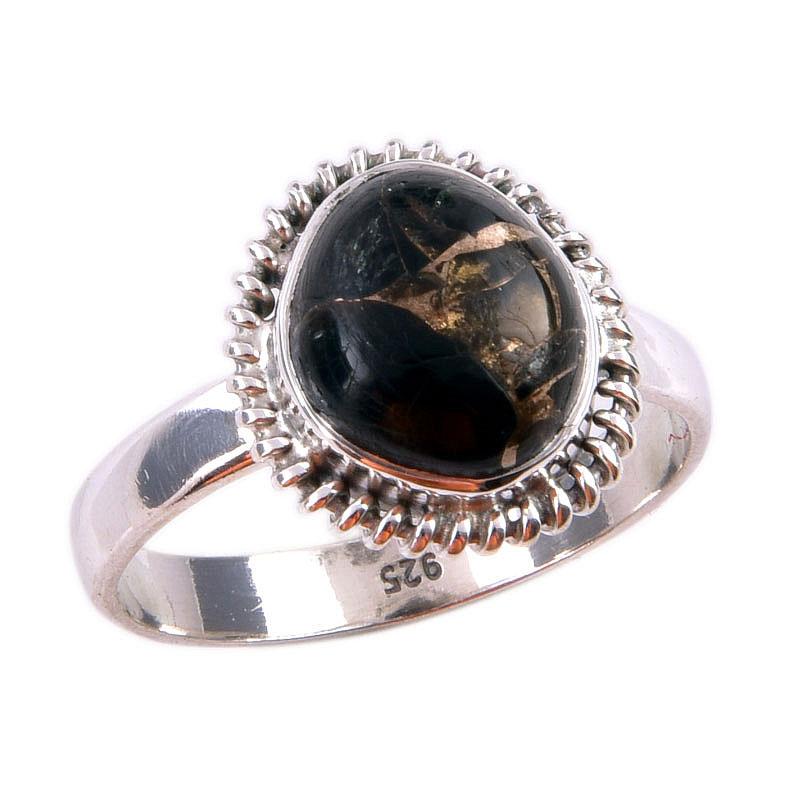 Anello in Argento Sterling Massiccio 925 con Pietra Preziosa Turchese Rame Nero Naturale S.8 j4Z07