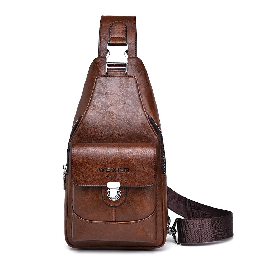 WEIXIER Men's Leather Sling Bag Crossbody Backpack Water-Resistant Shoulder Bag for Travel, Hiking, Daily Commute