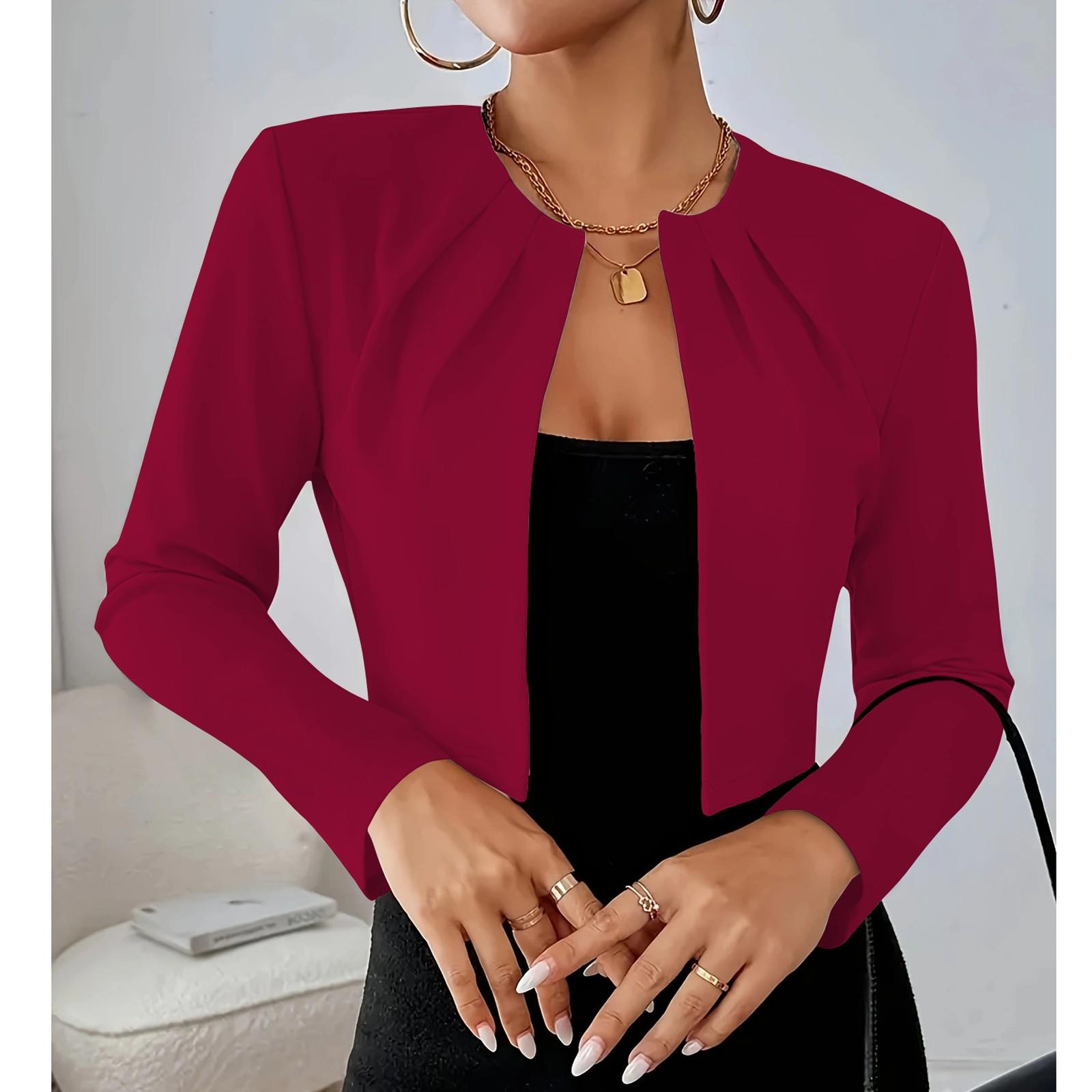 

Женский повседневный однотонный приталенный пиджак-костюм с плиссированным воротником и длинными рукавами M винный